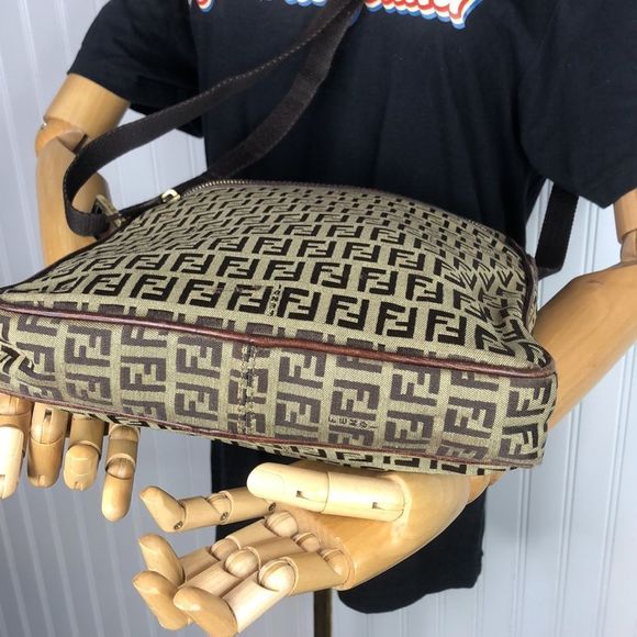 FENDI Zucca Canvas & Leather Crossbody Messenger Shoulder Bag Large Size Vintage - Picture 5 of 17